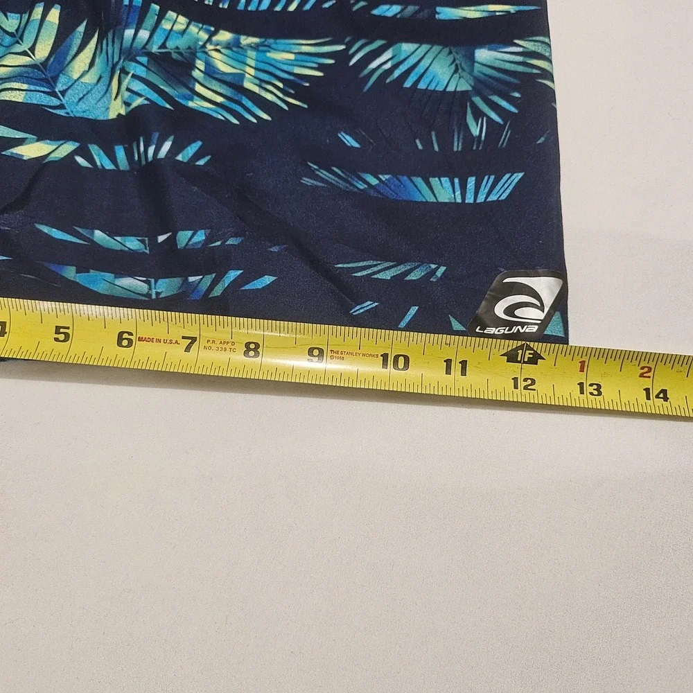 Laguna Mens Tropical Palm Print Swim Trunks Navy Blue Teal Orange Large L81134